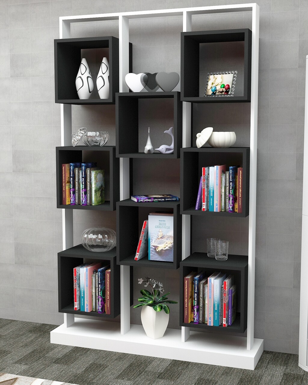 Biblioteca Edge, Decorotika, 120x29.5x188 cm, alb/negru - imagine 4